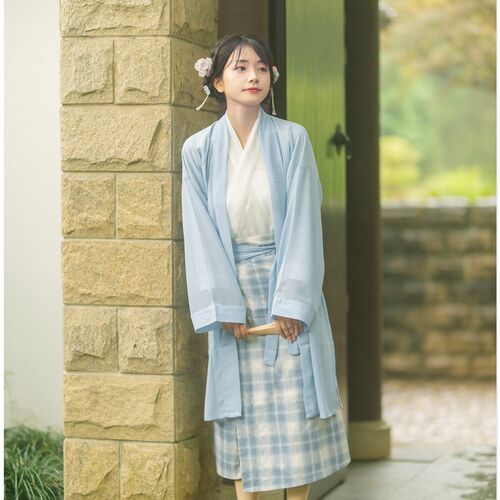 倾城流烟汉服女 白芥子 宋制三件套对襟长褙子旋裙夏季日常TR短裙