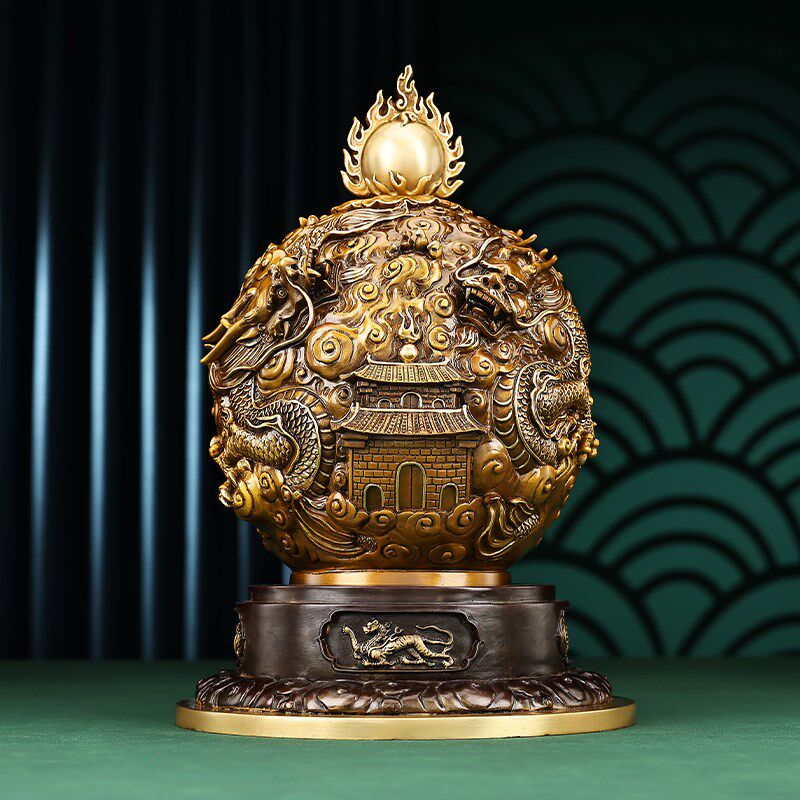 黄铜九转乾坤鼎摆件《时来运转球》中式家居饰品客厅办公室装饰品