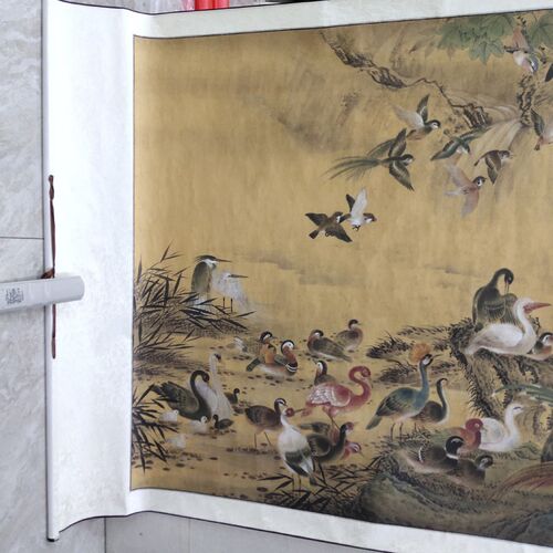 六尺国画卷轴字画花鸟画客厅办公室装饰画中式墙壁画百鸟朝凤凰F