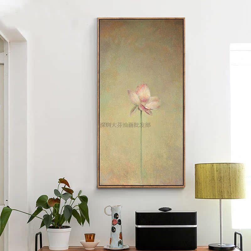 荷韵新中式客厅装饰画沙发背景墙玄关挂画餐厅壁画油画三联水墨画