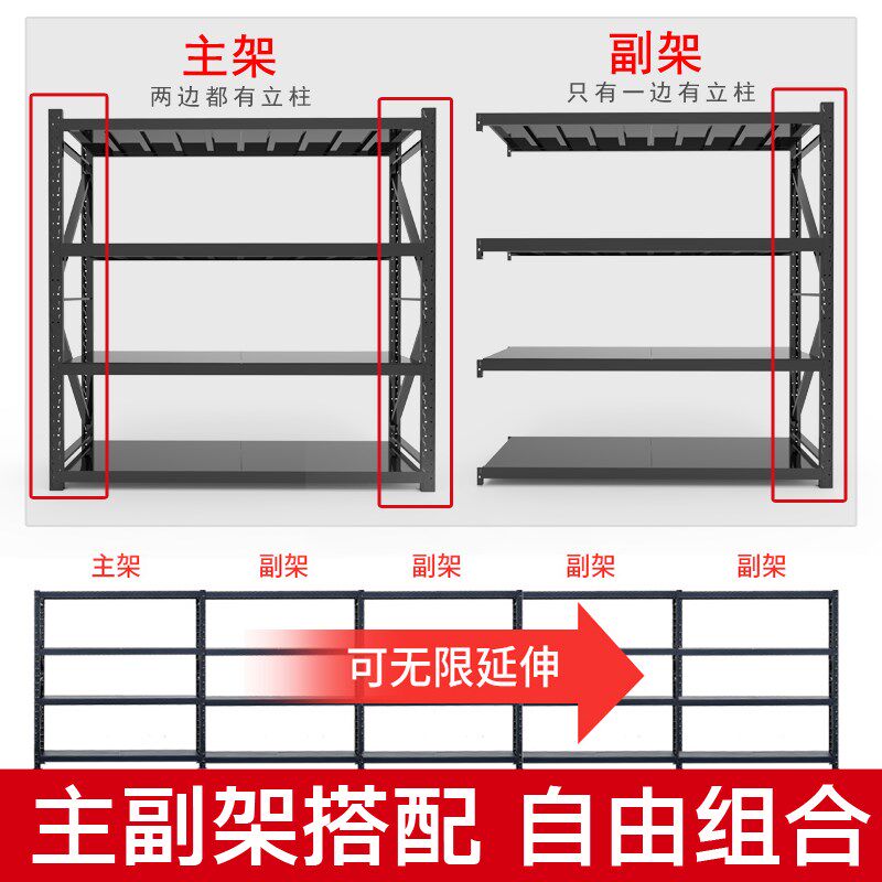 瑞贝黑色货架置物架多层家用储物间货架仓库仓储展示架阳台铁架子