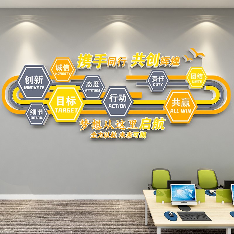 会议室布置背景墙面激励团队公司励志标语创意装饰企业文化墙贴纸