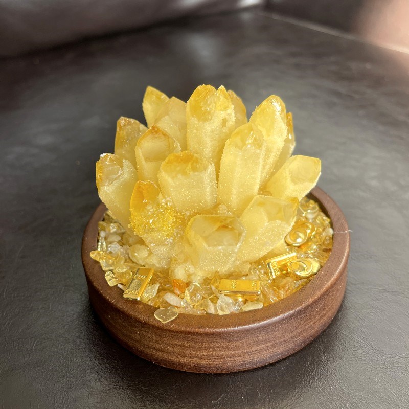 黄水晶摆件 水晶簇原石发财树黄水晶球水晶柱消磁客厅办公室饰品