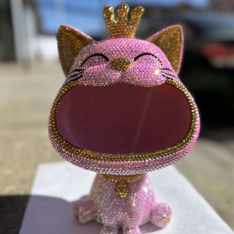 粘钻招财猫钥匙收纳摆件进门玄关入户鞋柜茶几客厅家居贴钻大嘴猫