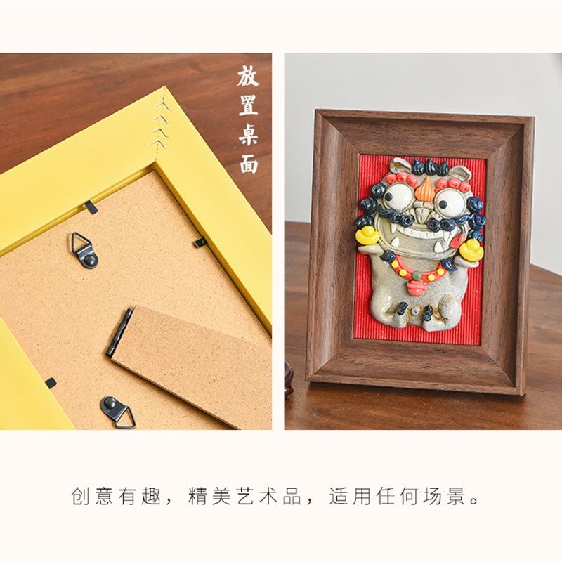 来财进宝创意貔貅客厅装饰画挂画立体手工陶瓷桌面摆件可爱狮子