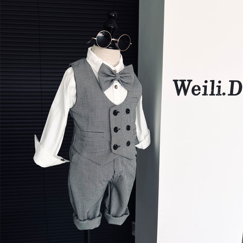 春季男童英伦风西装礼服 男宝宝周岁抓周套装花童复古钢琴演出服