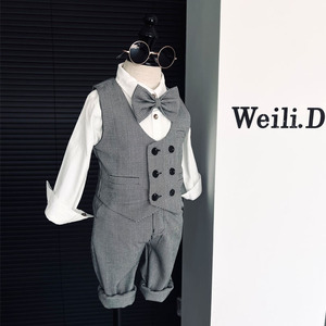 春季男童英伦风西装礼服 男宝宝周岁抓周套装花童复古钢琴演出服