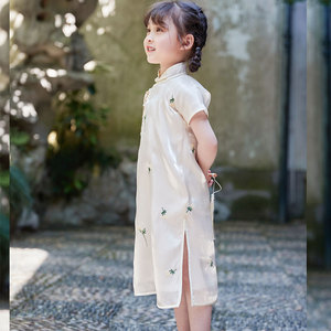 全开襟真丝包边儿童旗袍女春夏夏季民国风民国装女童夏女宝中国风