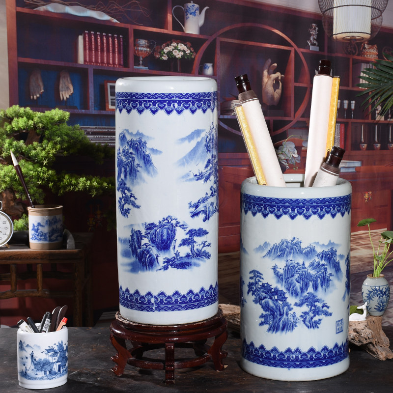 景德镇陶瓷花瓶瓷器花插青花瓷箭筒卷轴缸书画筒字画缸帽筒雨伞桶