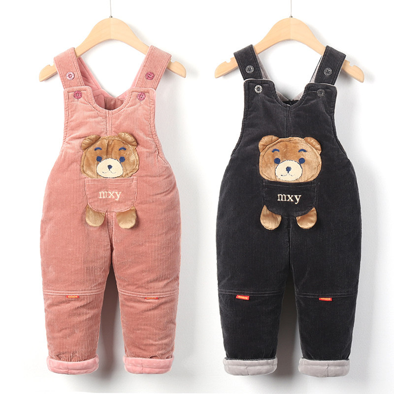 婴儿背带棉裤冬加绒加厚外穿开档儿童夹棉保暖裤子特厚女宝宝绒裤