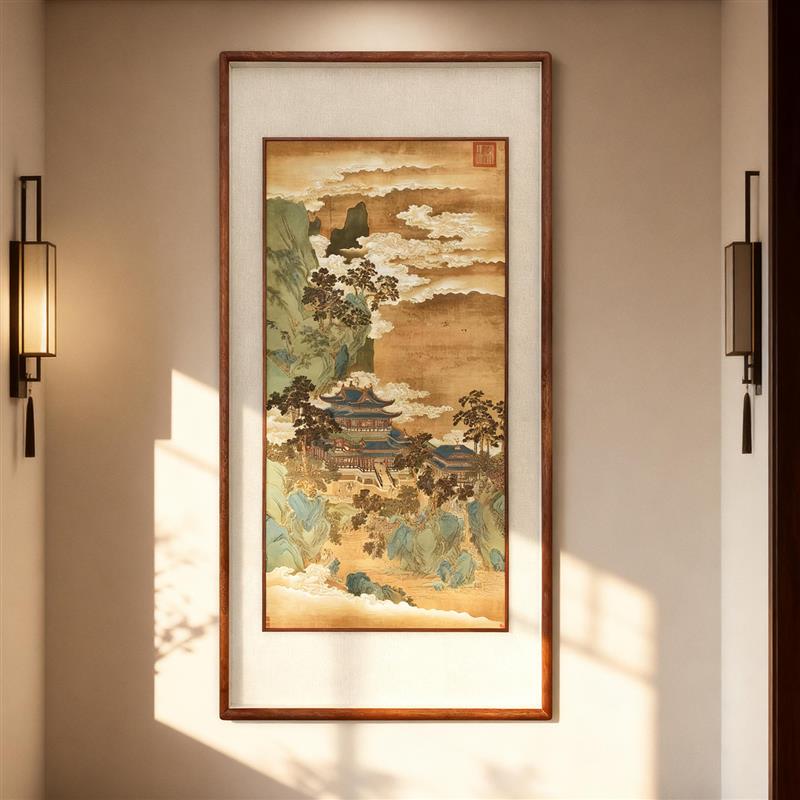 赵伯驹《仙山楼阁》立体双框客厅书房茶室装饰画挂画玄关高清国画