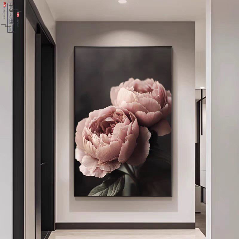 北欧ins客厅落地画复古玫瑰花玄关走廊装饰画轻奢餐厅卧室挂画