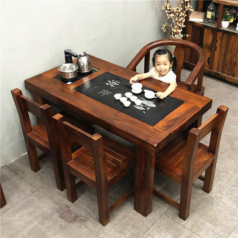 老船木茶桌椅组合家用简约中式实木功夫茶台办公小型客厅阳台茶几