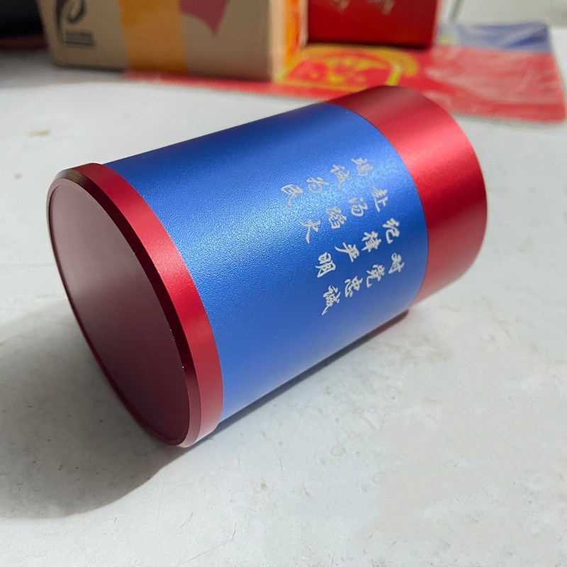 消防铝合金笔筒蓝朋友红蓝拼色圆形创意笔桶收纳金属单位活动礼品