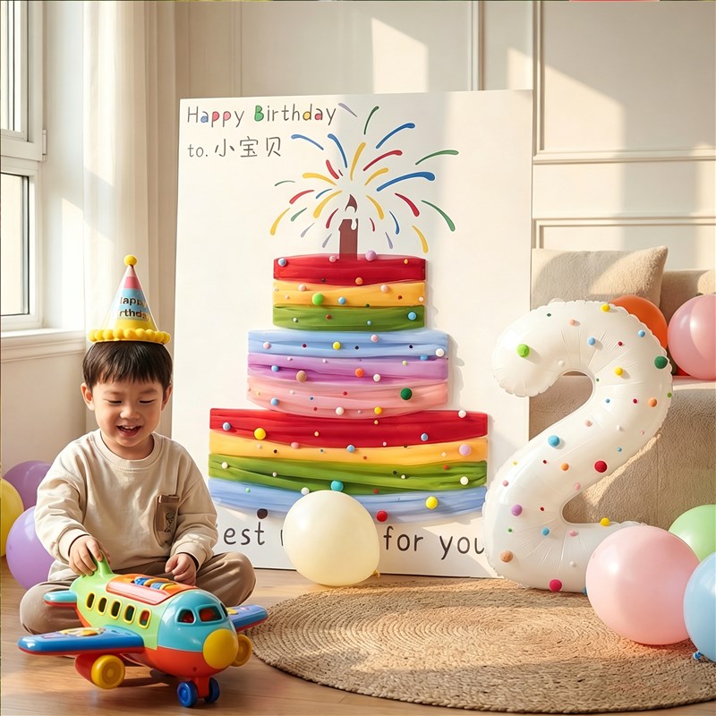 生日布置装饰网纱蛋糕KT板仪式感小女孩3户外拍照道具数字2岁男孩