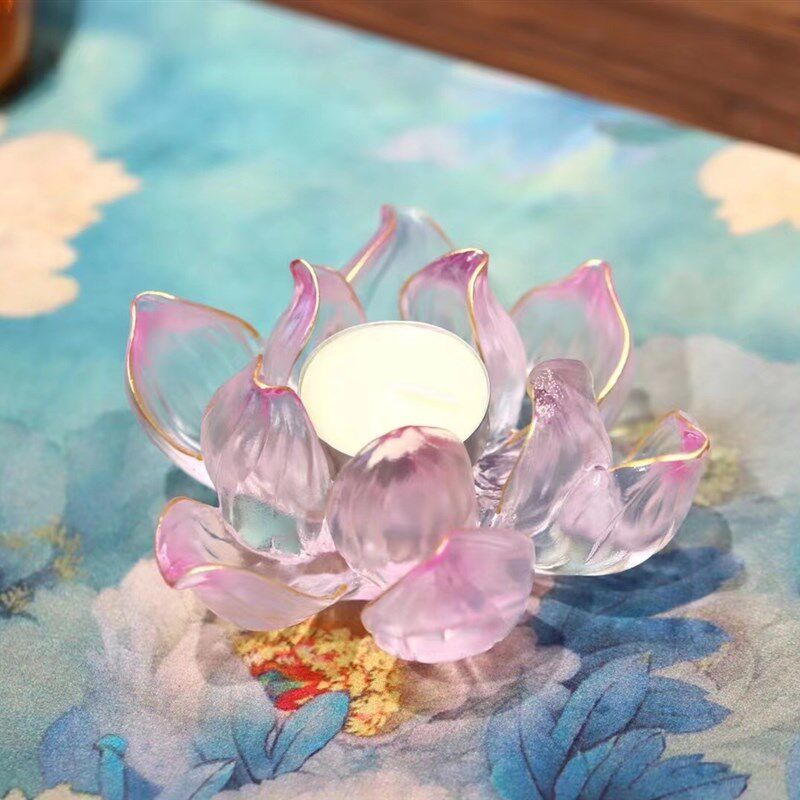 净水金莲古法琉璃清语莲香莲花香插烛台工艺品桌面饰品摆件香具