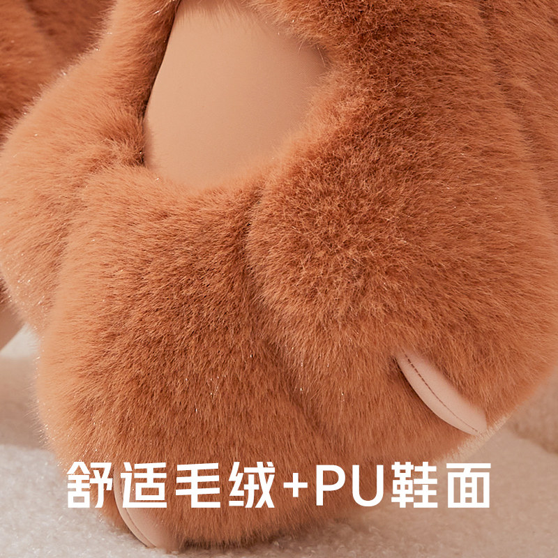 可爱猫爪棉拖鞋女秋冬季家居家用学生寝室内防滑毛毛暖绒保暖拖鞋