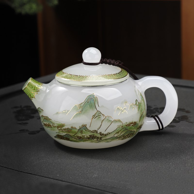 琉璃千里江山功夫茶具套装家用简约山水盖碗公道杯送礼整套茶具