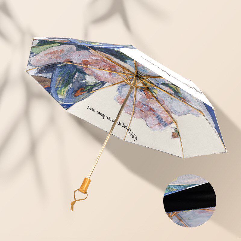 双面花双层白玫瑰黑胶折叠高颜值太阳伞女防紫外线防嗮晴雨两用伞