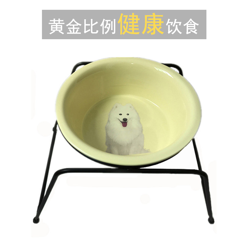 萌兽陶瓷猫碗不锈钢碗猫盆狗盆宠物碗狗碗高脚架单碗架子食水粮碗