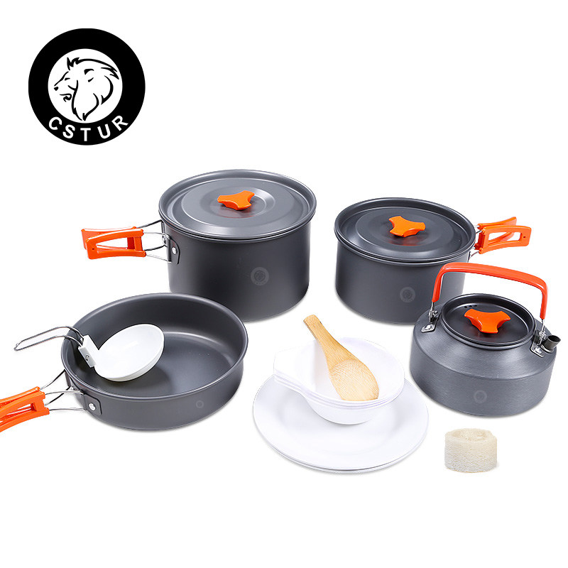 户外锅具烧水壶泡茶专用装备便携式露营野营炊具餐具厨具套装套锅