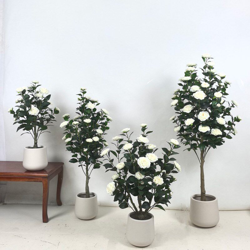 高度逼真仿真茶花树盆栽玫瑰家居装饰客厅落地绢花假花婚庆装饰品