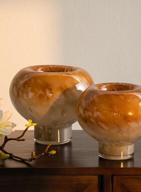 新中式琉璃花瓶摆件客厅插花高级感样板间样品屋展示中心民宿玄关