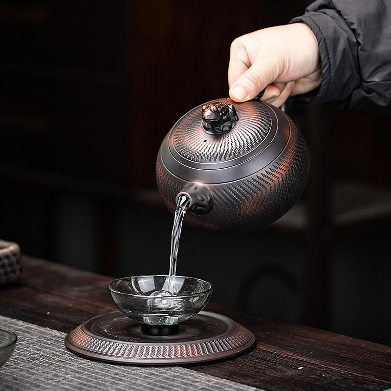 建水紫陶茶壶茶具大容量紫砂壶纯手工跳刀泡茶凤鸣壶家用茶具套装
