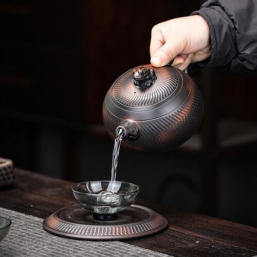 建水紫陶茶壶茶具大容量紫砂壶纯手工跳刀泡茶凤鸣壶家用茶具套装