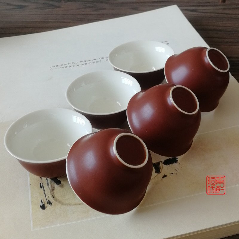 大号紫砂口杯功夫茶杯朱泥单杯10个装只茶盅主人杯套装陶瓷小茶碗