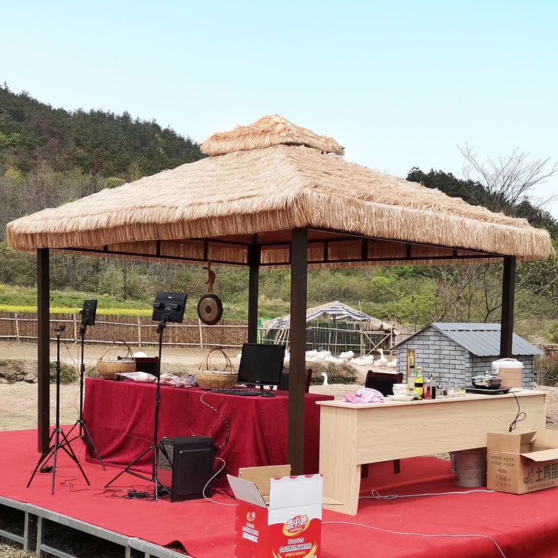 户外遮阳棚庭院农家乐茅草屋凉亭仿真稻草毛草雨棚室外网红帐篷伞