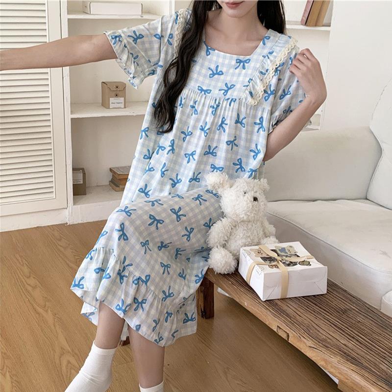 女士夏季棉绸睡衣薄款睡裙连衣裙小个子女生女孩子绵绸空调服宽松