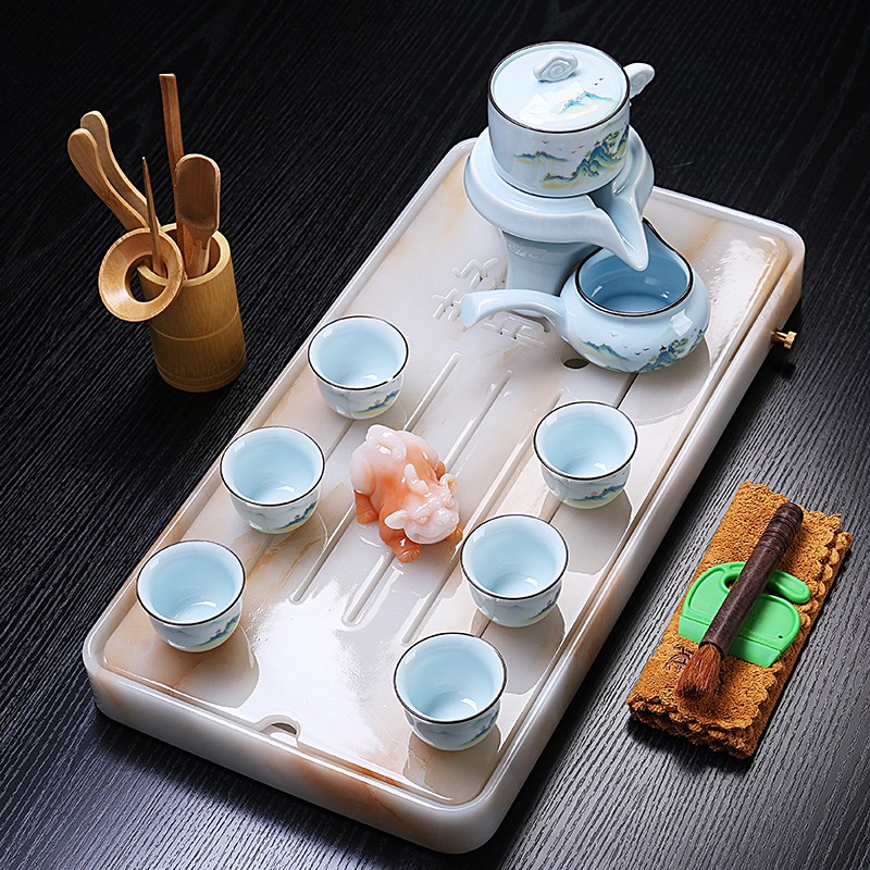 高端白色长方形陶瓷茶具茶盘家用新款小茶台带排水式干泡高级托盘