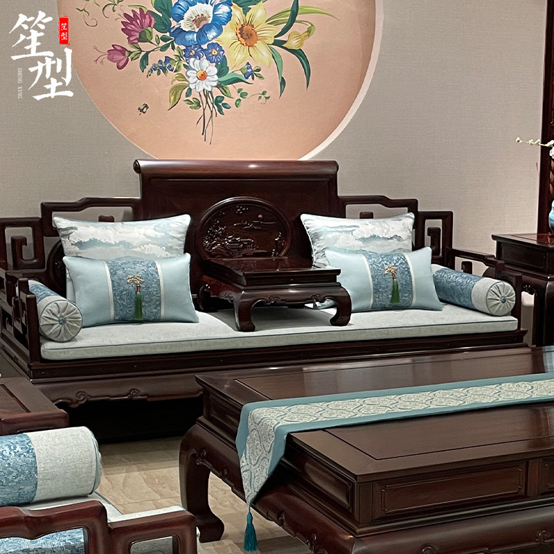 中式红木沙发坐垫古典罗汉床垫子五件套高档实木软装四季通用定制