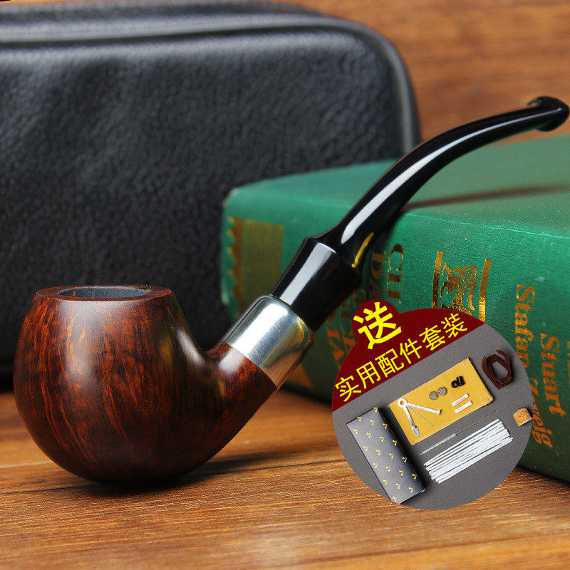 花梨木烟斗手工石楠木烟斗实木黑檀木斗入门弯款烟丝斗送配件套装