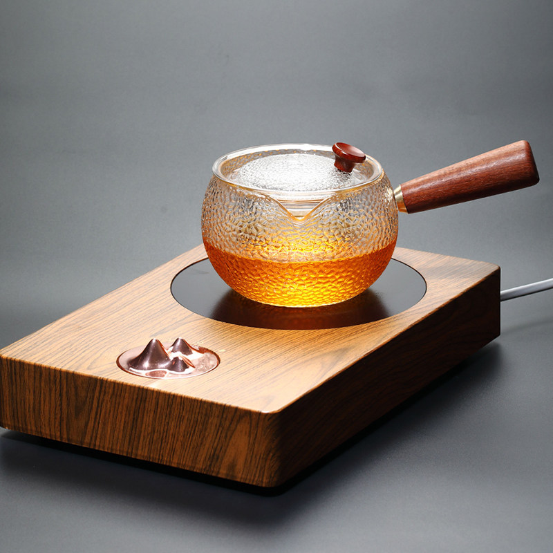 锤纹侧把玻璃泡茶壶小青柑专用黑晶炉煮茶器耐高温烧水壶茶具套组