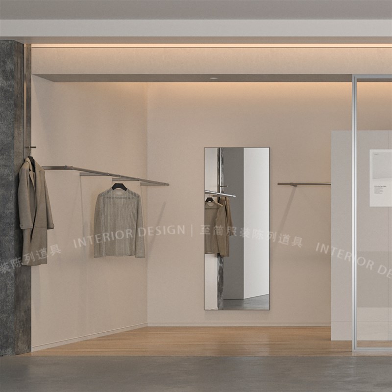 预埋上墙架服装店展示架挂衣架陈列设计货架衣服架子不锈钢挂衣杆