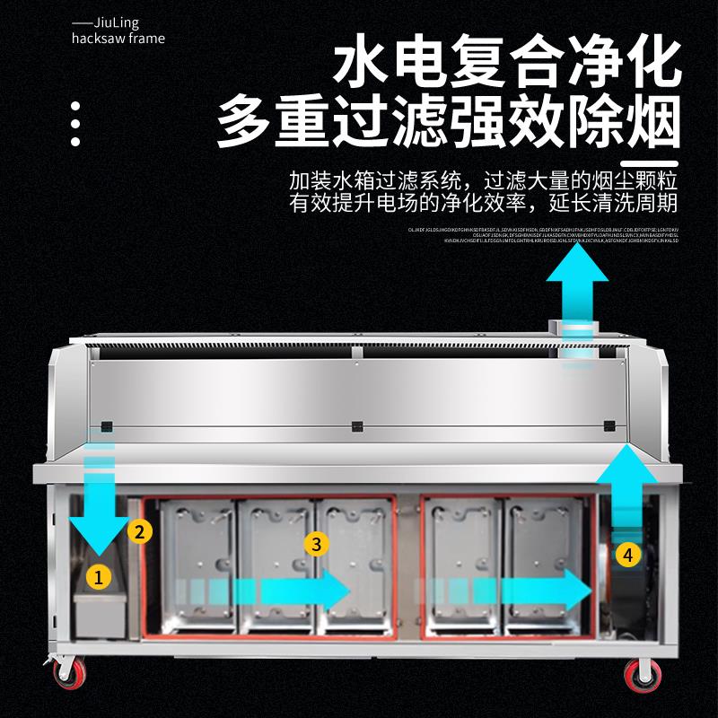 高端水电复合无烟烧烤车平吸环保无烟净化器商用免清洗移动烧烤架