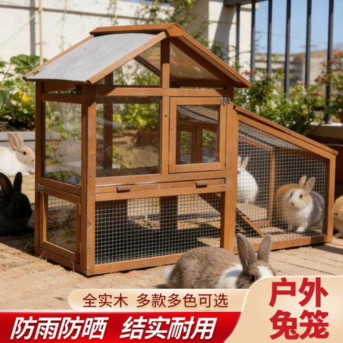 实木兔笼家用大号养殖专用铁丝网笼宠物别墅豚鼠龙猫笼子鸡鸭舍