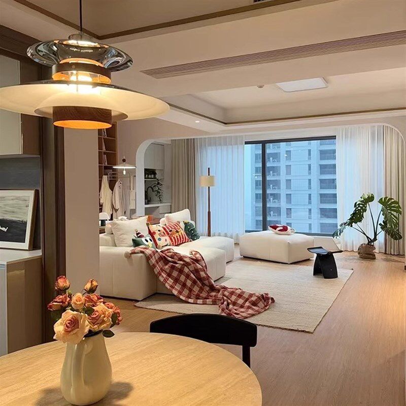中古饭厅灯包豪斯咖啡厅吧台岛台灯复古胡桃木纹餐桌ph5飞碟吊灯