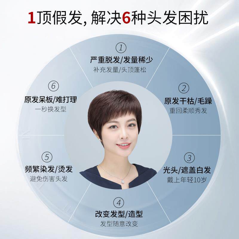 短发假发全头套女中老年妈妈款全真人发丝自然轻薄假头发套真头发