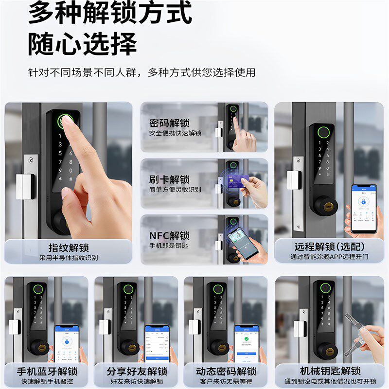 免改孔肯德基门指纹锁断桥铝合金型材智能锁有框玻璃门密码电子锁