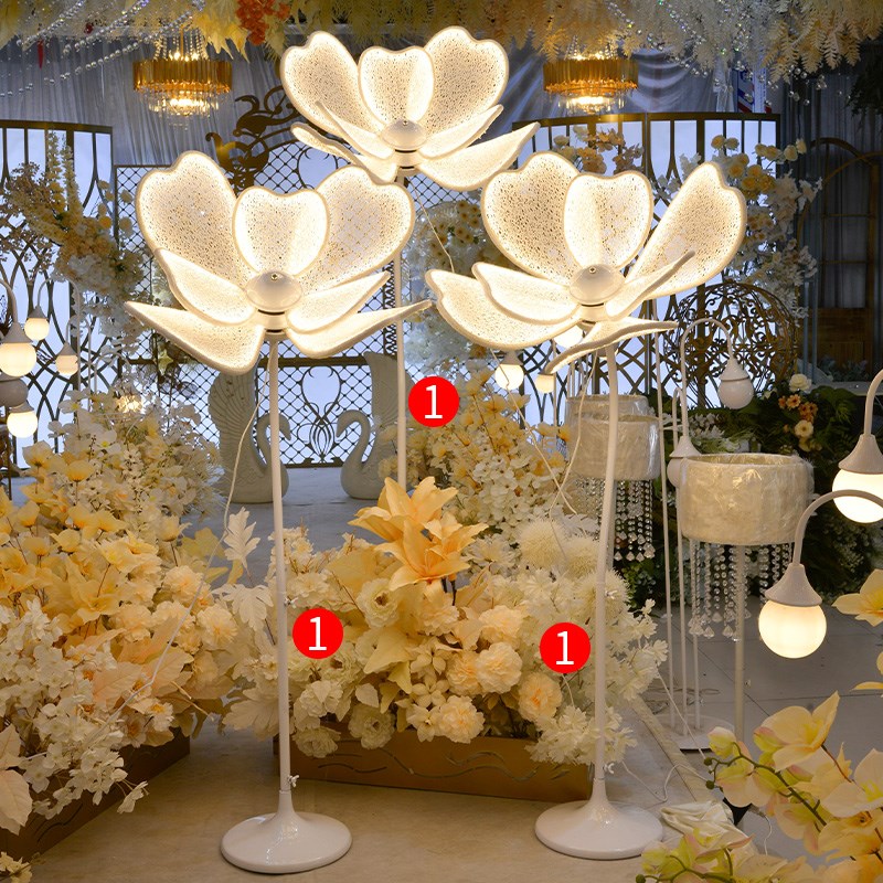 婚庆道具花瓣荷花灯铁艺蕾丝发光牡丹花路引灯婚礼舞台布置装饰
