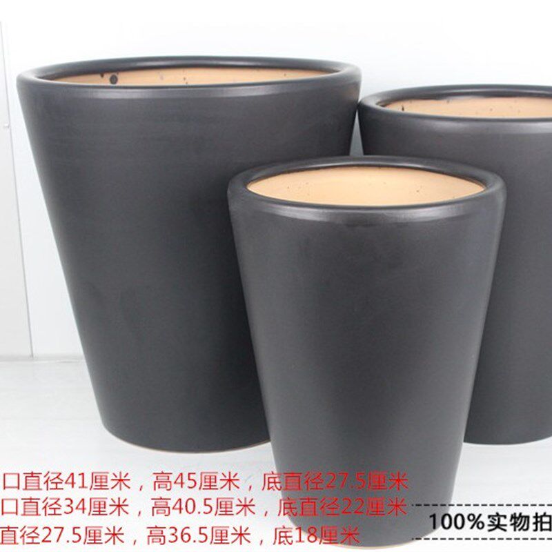 哑光黑色高筒发财树散尾葵金钱树大陶瓷花盆客厅酒店落地特大号盆
