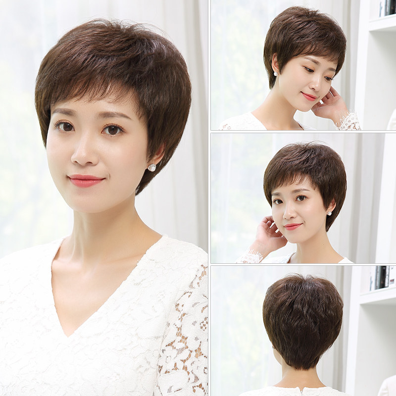 假发女短发全真人发假发套中老年女士全头套真发妈妈真人发丝自然