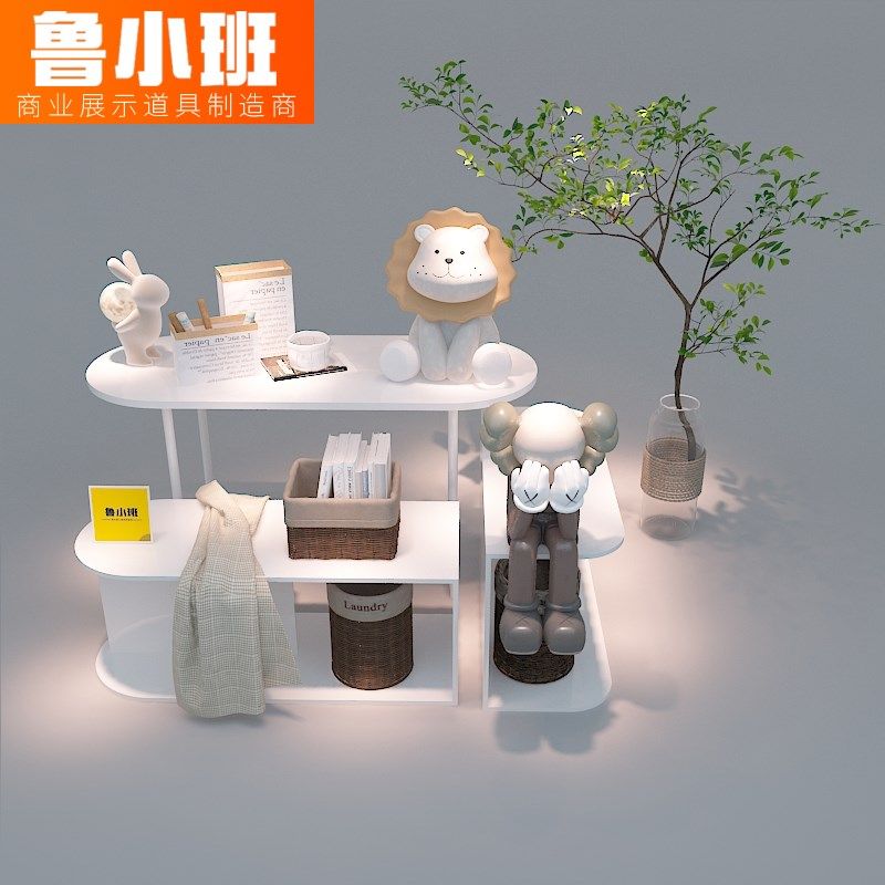 中岛展示桌流水台化妆品日化产品陈列桌白色服装内衣店高低展示柜
