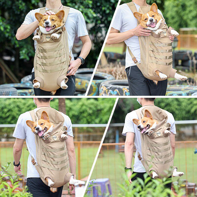 狗狗外出便携包柯基柴犬泰迪大号胸前背包中型犬透气战术双肩背包