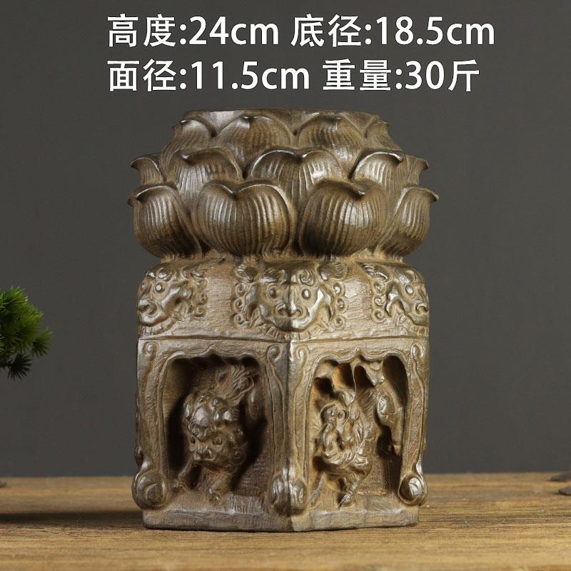 山西古建筑天然青石整料仿古雕刻六兽头莲花石墩 花盆底座柱石墩