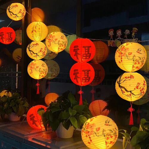福字灯笼挂饰中秋纸红灯笼周岁礼乔迁节日摆件背景布置花灯用蜂窝