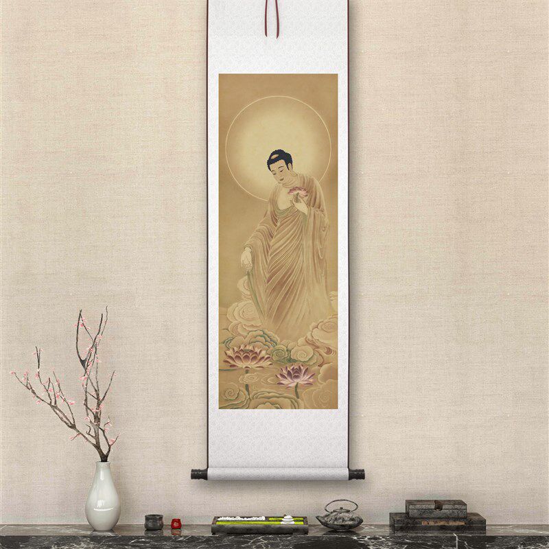 《西方三圣》南无大势至菩萨南无阿弥陀佛南无观世音菩萨佛像挂画